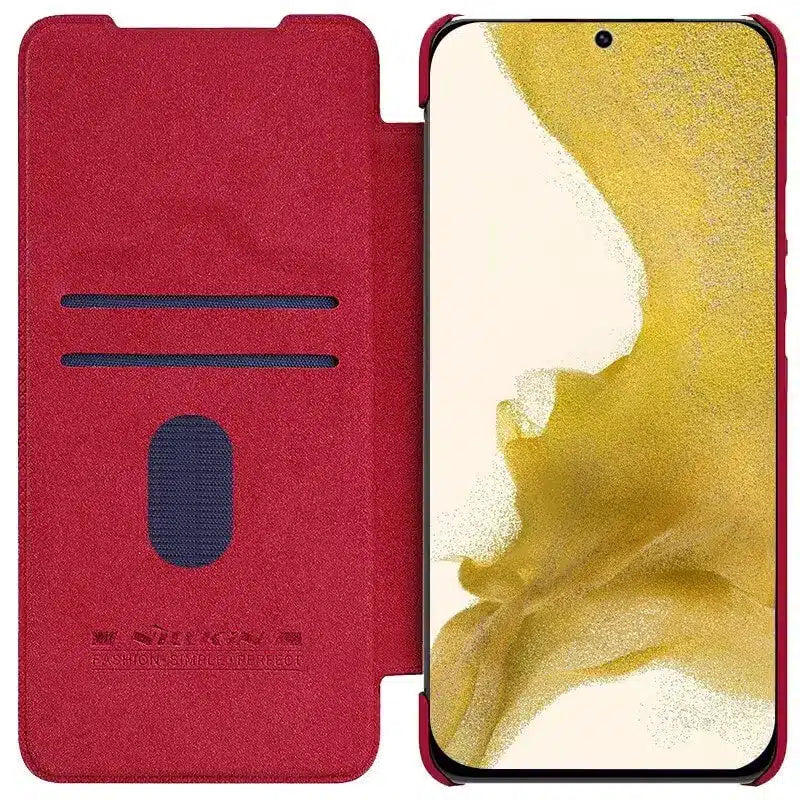 Nillkin Qin Leather Pro preklopna maska sa štitnikom za kameru za Samsung Galaxy S23 – crvena