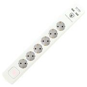 home Produžni kabel sa zaštitom, 6 utičnica, 1.5mm², 1,4 met, USB - NVT 06K USB/WH