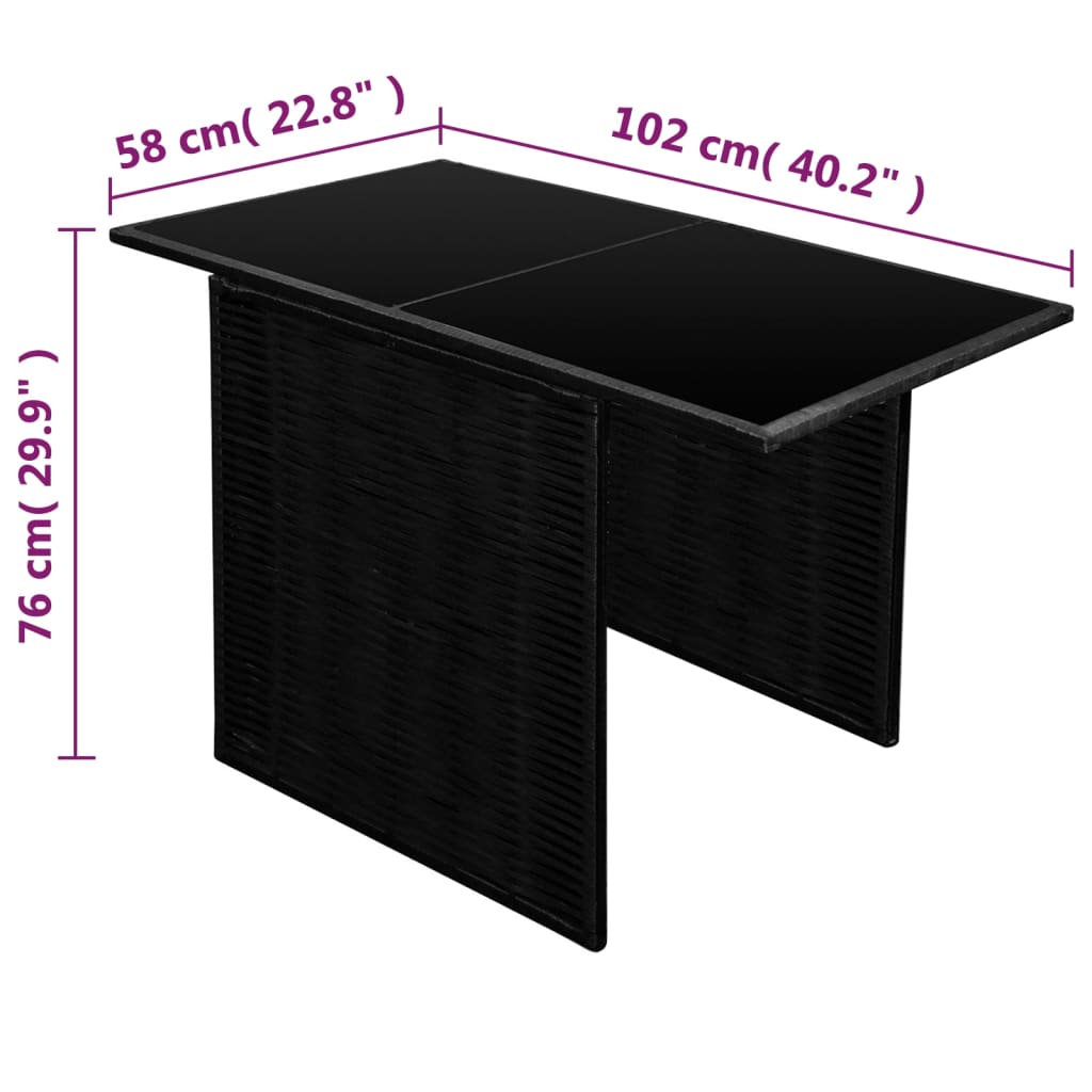 3-dijelni bistro set od poliratana s jastucima crni