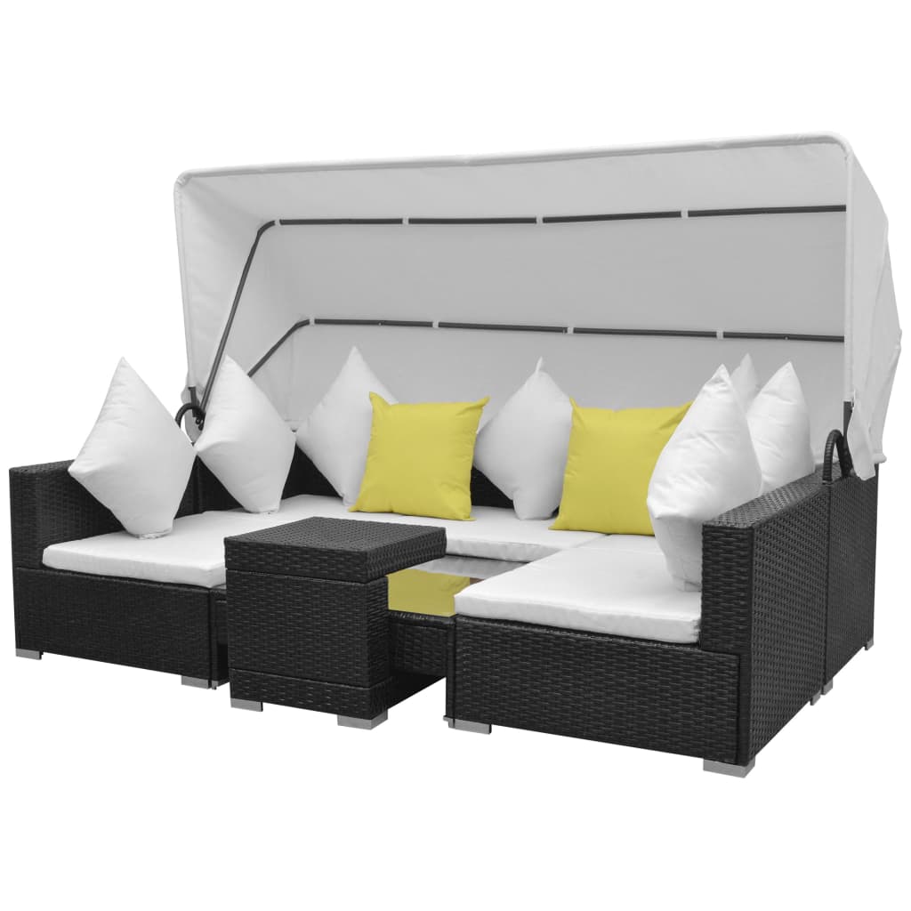 7-dijelni vrtni lounge set s baldahinom poli ratan crni
