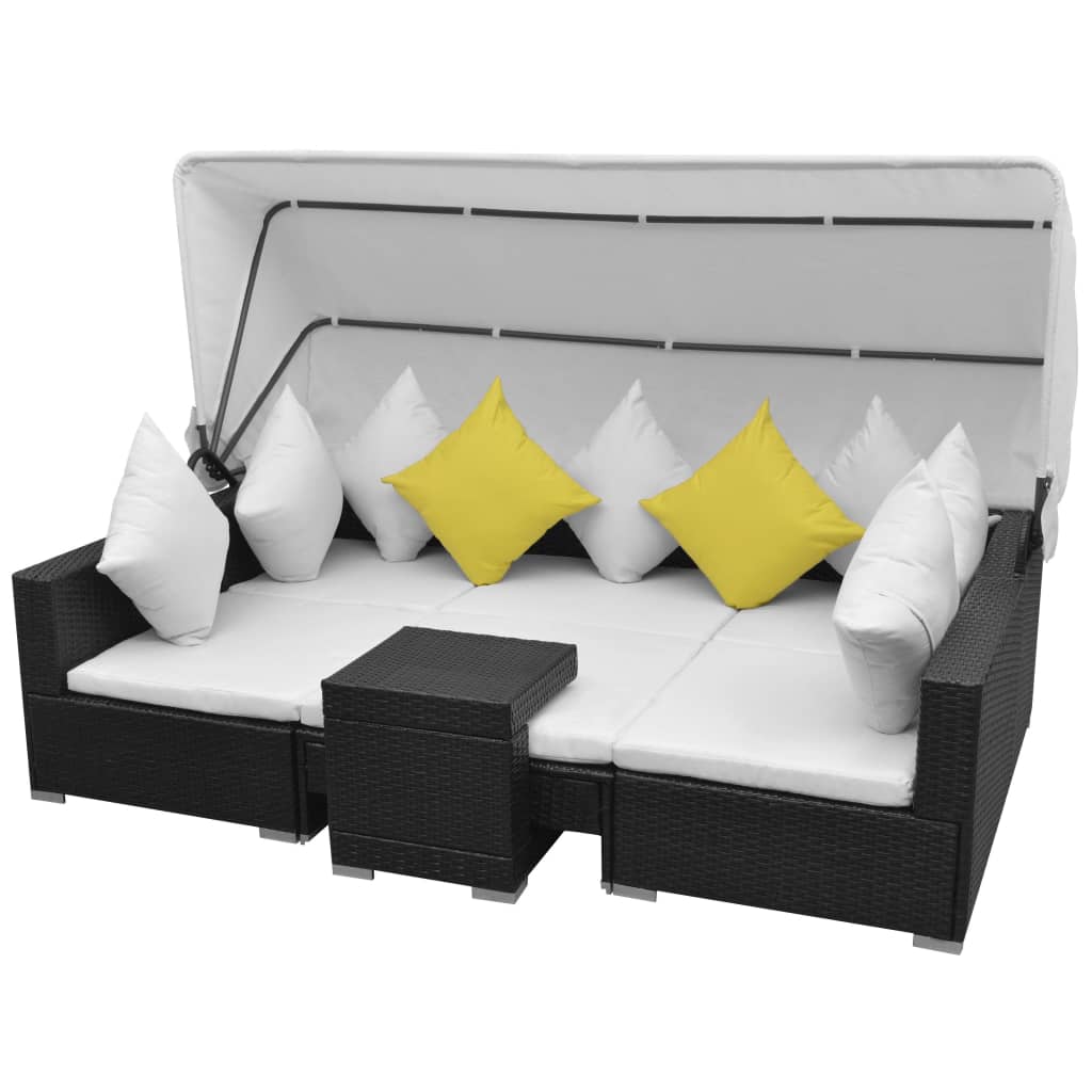 7-dijelni vrtni lounge set s baldahinom poli ratan crni