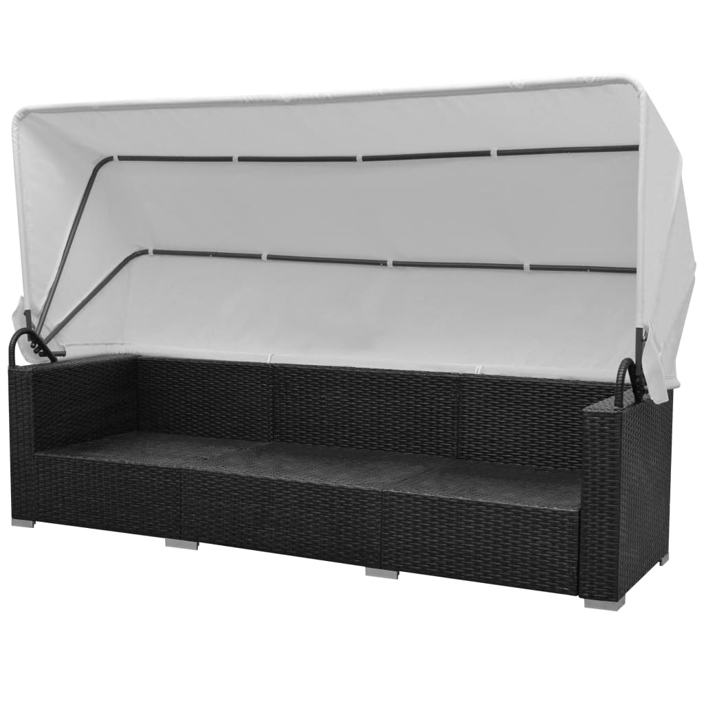 7-dijelni vrtni lounge set s baldahinom poli ratan crni
