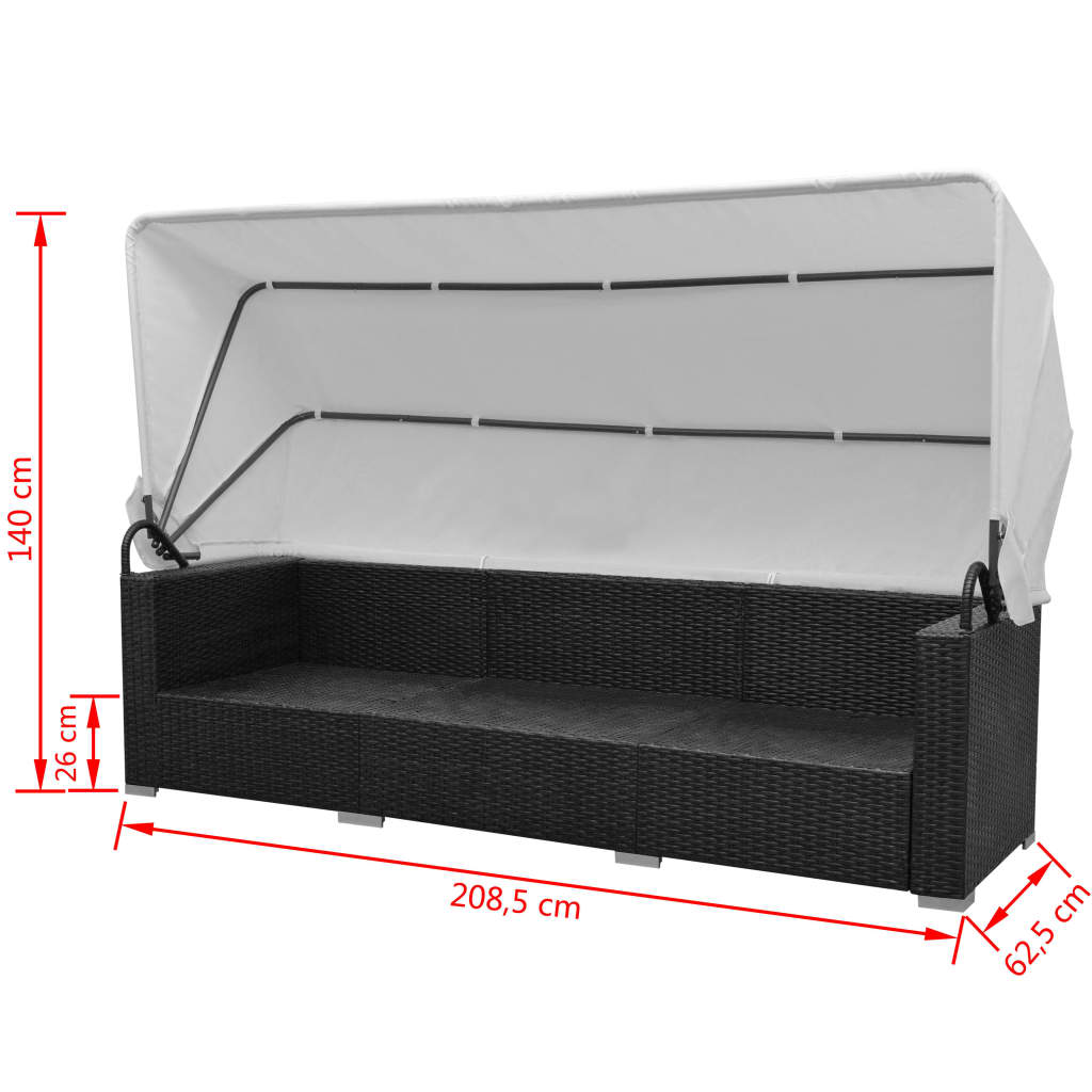 7-dijelni vrtni lounge set s baldahinom poli ratan crni