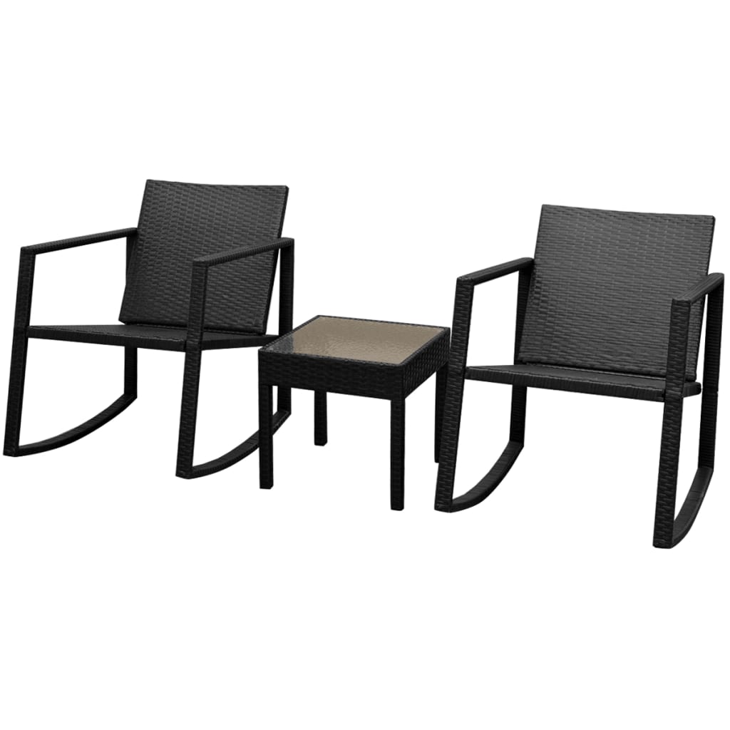 3-Dijelni bistro set od poliratana crni