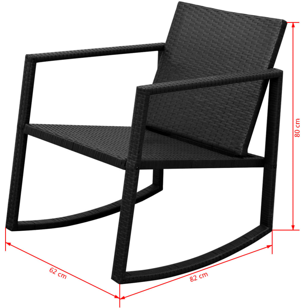 3-Dijelni bistro set od poliratana crni