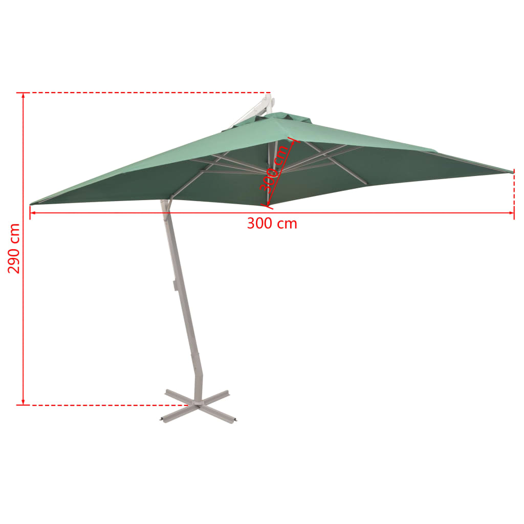 Viseći suncobran 300 x 300 cm s aluminijskim stupom zeleni