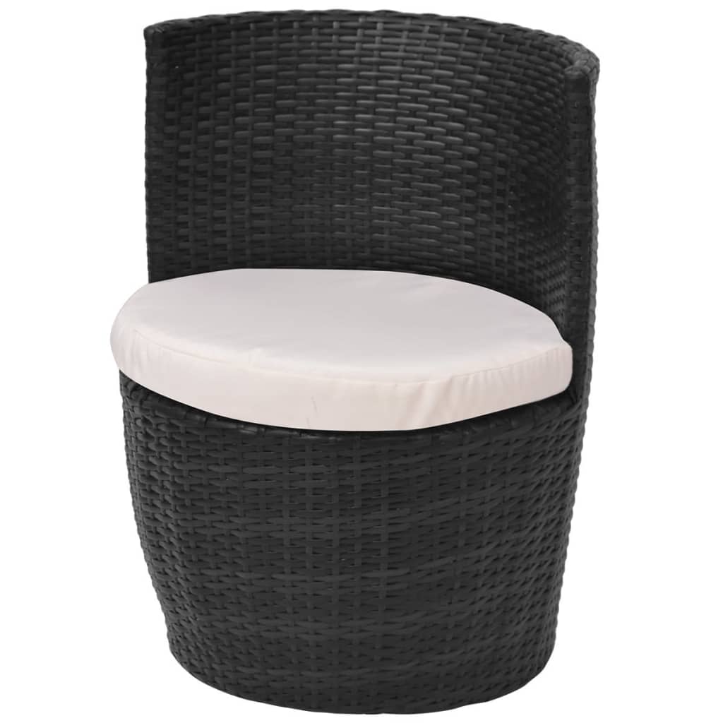 3-dijelni bistro set od poliratana s jastucima crni