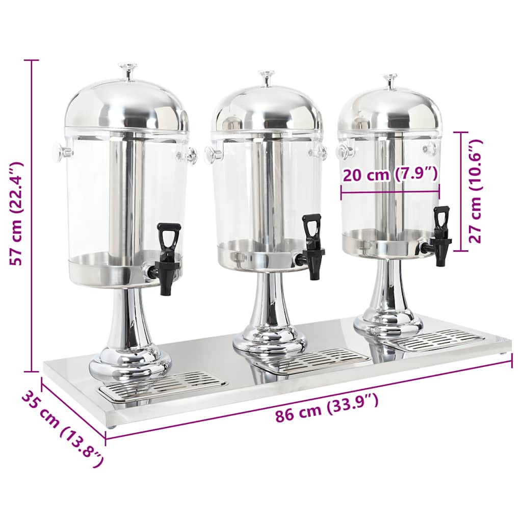 Trostruki Dispenzer za Sok Nehrđajući Čelik 3 x 8 L