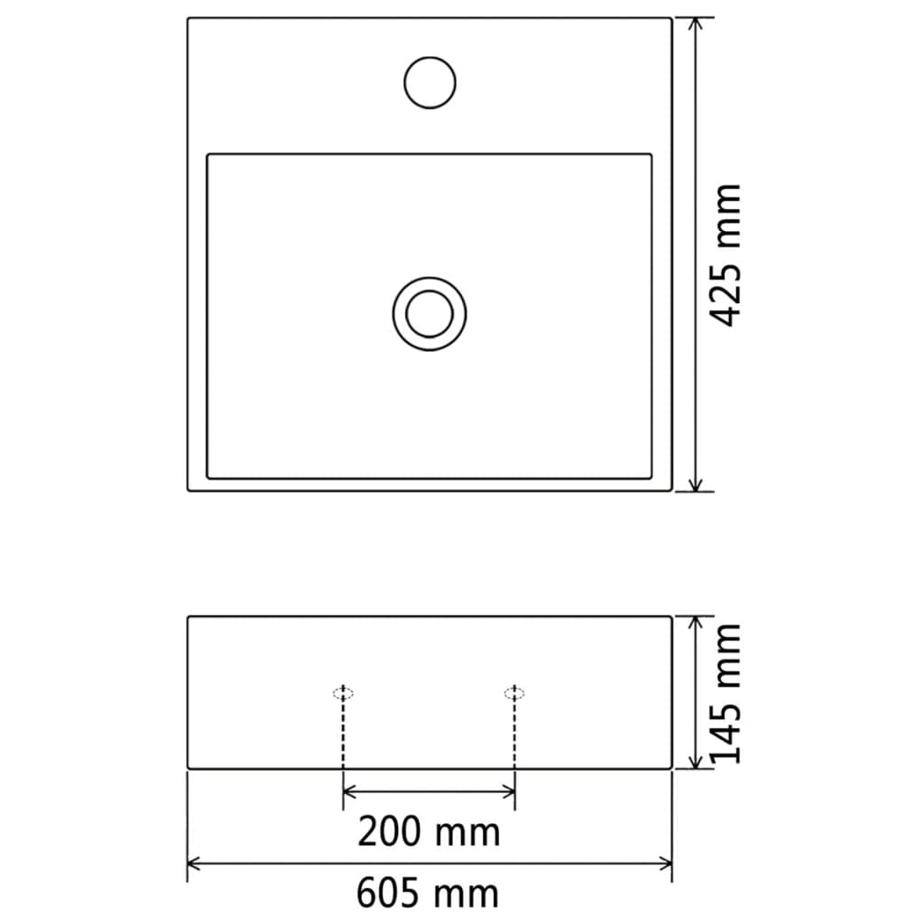 Umivaonik s Otvorom za Slavinu Keramički Bijeli 60,5x42,5x14,5 cm