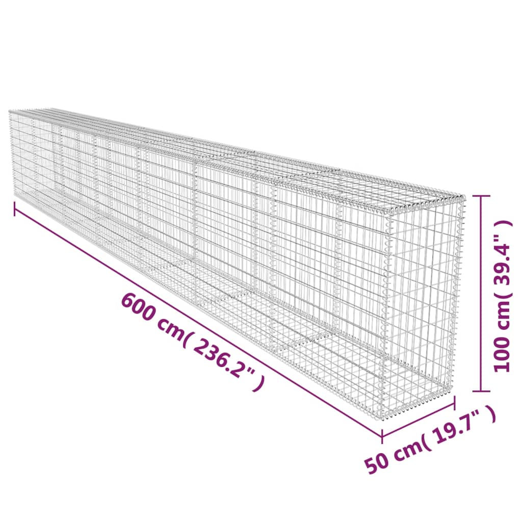 Gabionski zid s poklopcem od pocinčanog čelika 600x50x100 cm