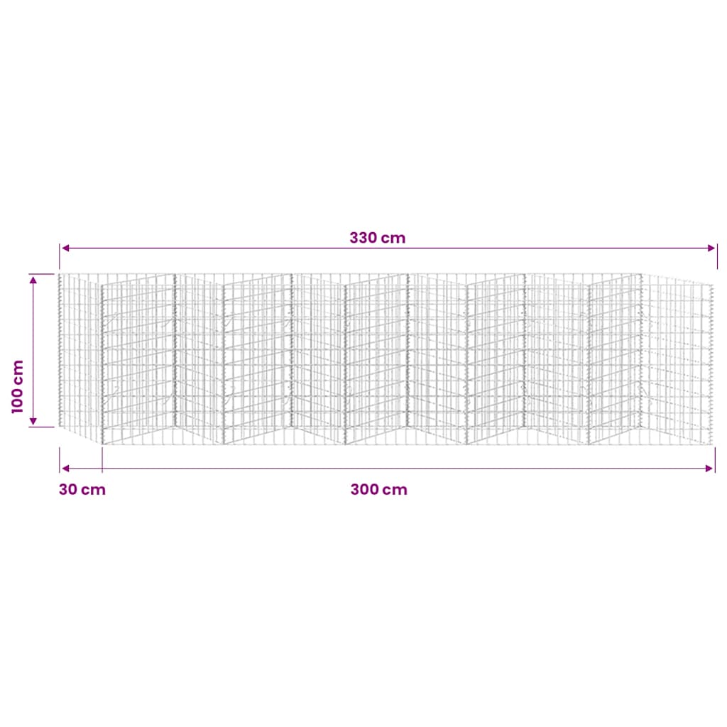 Gabionska košara od pocinčanog čelika 300 x 30 x 100 cm