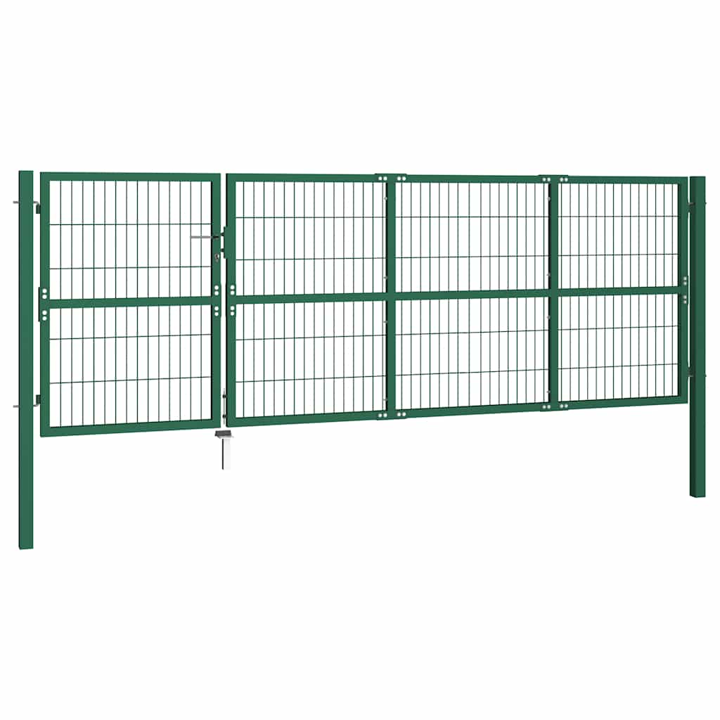 Vrtna vrata za ogradu sa stupovima 350x120 cm čelična zelena