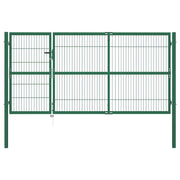 Vrtna vrata za ogradu sa stupovima 350x140 cm čelična zelena