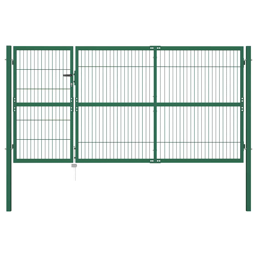 Vrtna vrata za ogradu sa stupovima 350x140 cm čelična zelena