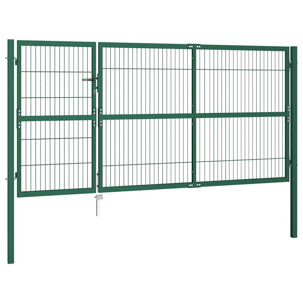 Vrtna vrata za ogradu sa stupovima 350x140 cm čelična zelena