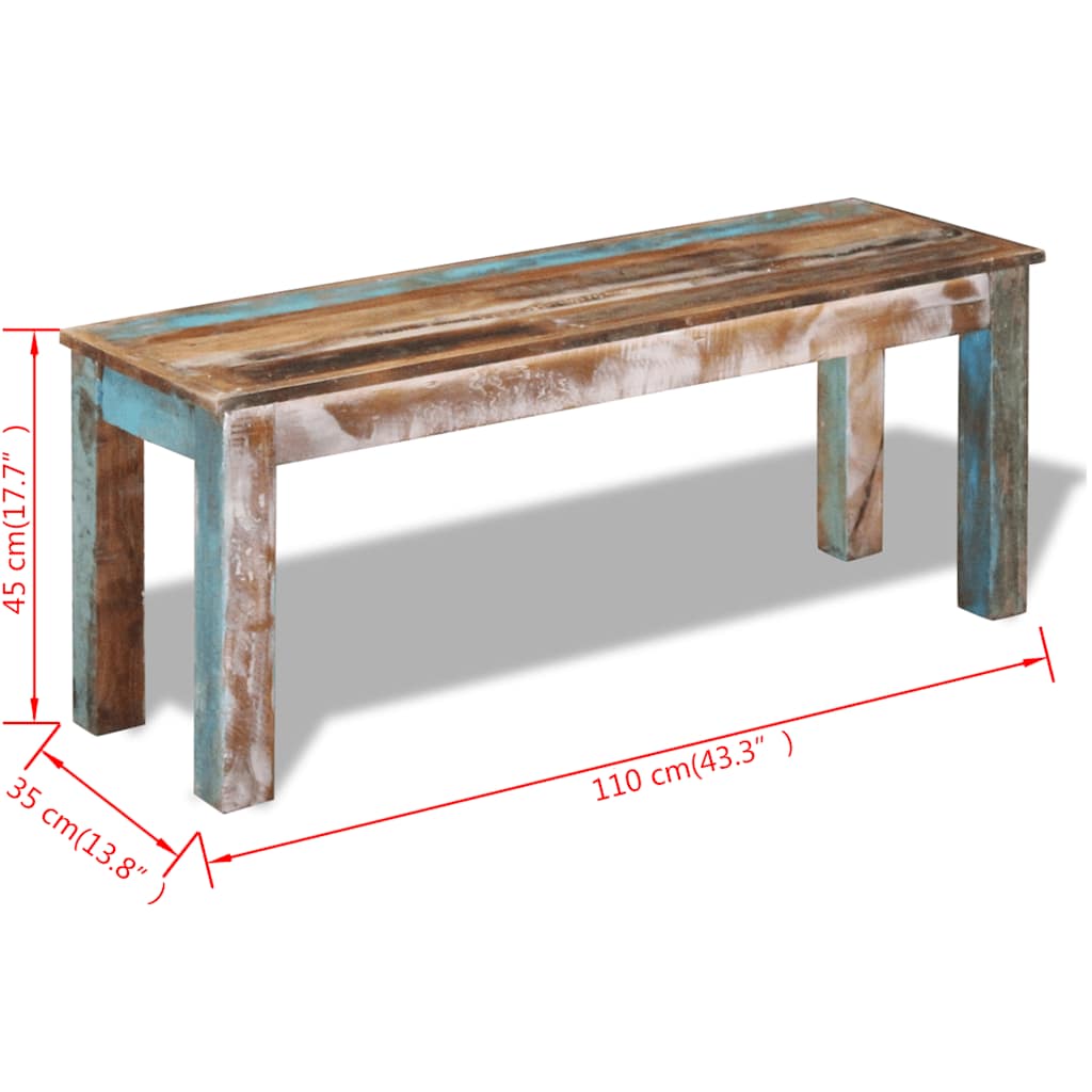 Klupa od masivnog obnovljenog drva 110 x 35 x 45 cm