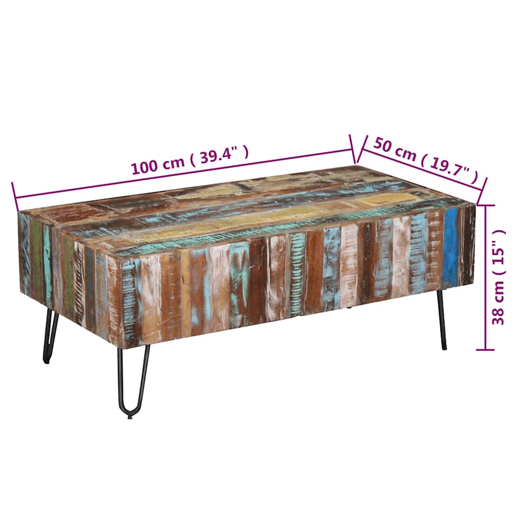 Stolić za kavu od masivnog obnovljenog drva 100 x 50 x 38 cm