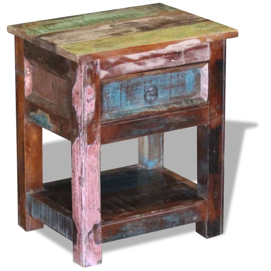 Bočni stolić s 1 ladicom masivno obnovljeno drvo 43x33x51 cm