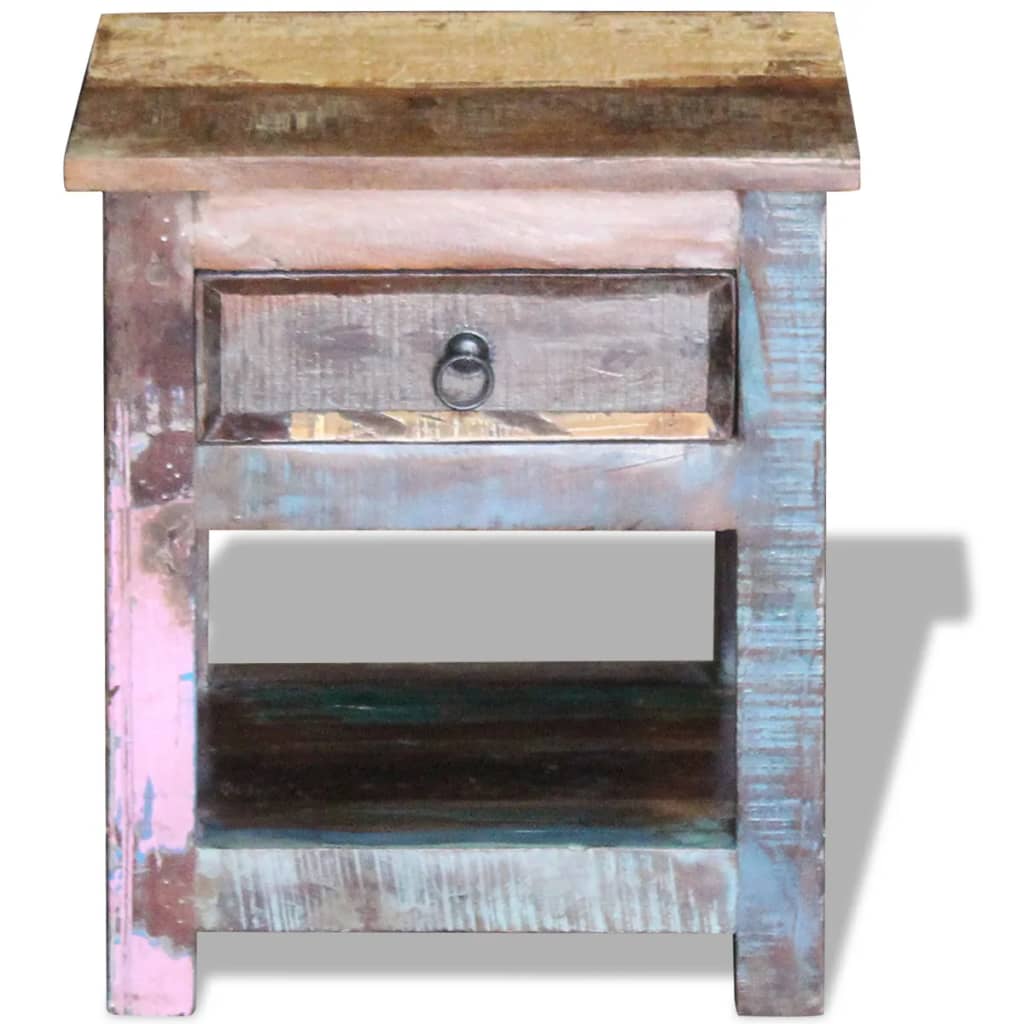 Bočni stolić s 1 ladicom masivno obnovljeno drvo 43x33x51 cm