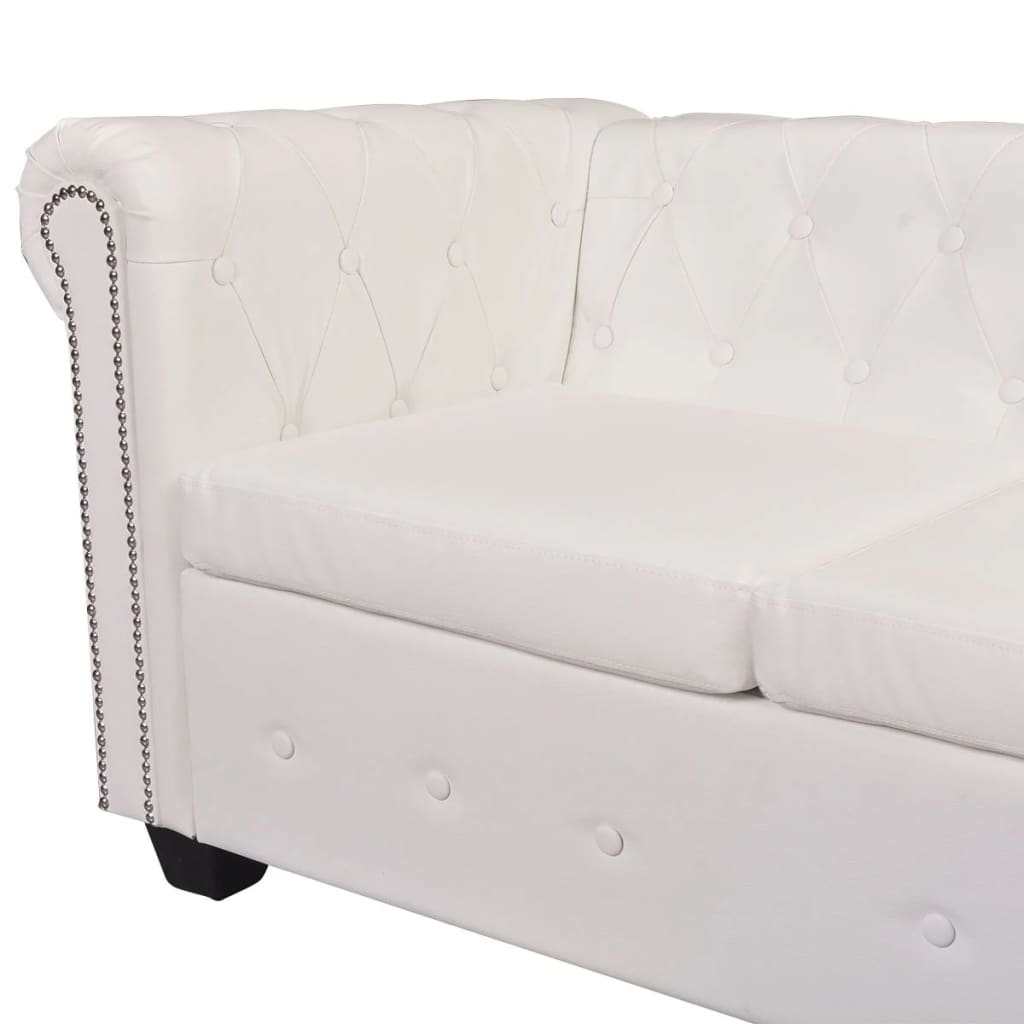 Kutna garnitura Chesterfield za 5 osoba od umjetne kože bijela