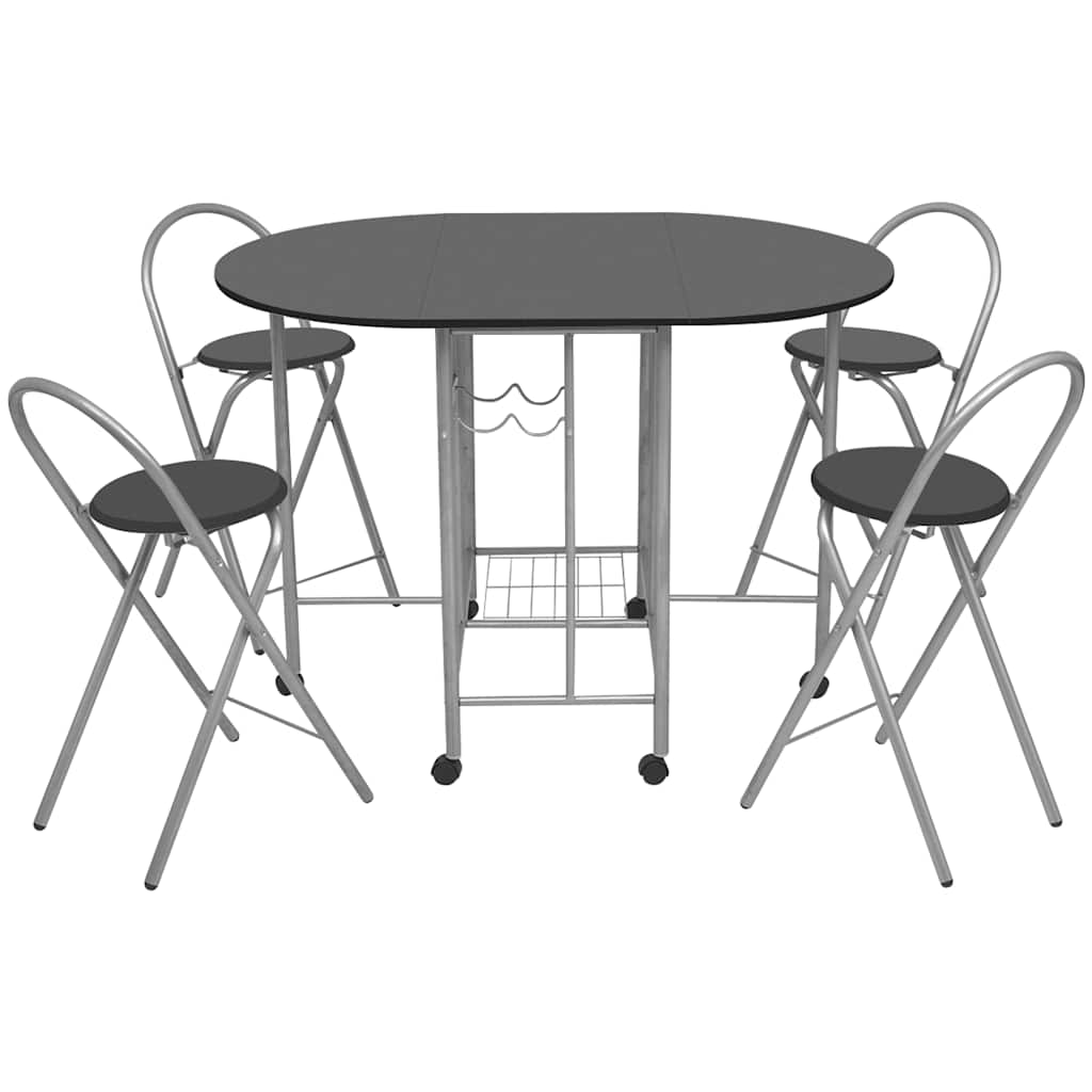 5-Dijelni Blagovaonski Sklopivi Set MDF Crni