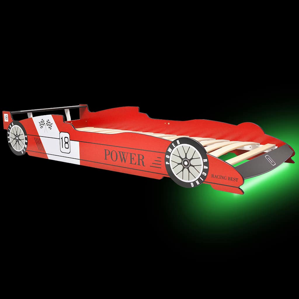 Dječji krevet u obliku trkaćeg automobila LED 90x200 cm crveni