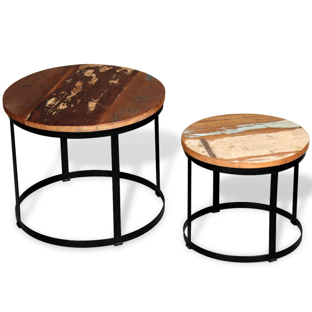 Dvodijelni set stolića za kavu obnovljeno drvo okrugli 40/50 cm