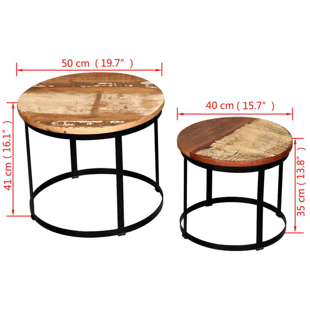 Dvodijelni set stolića za kavu obnovljeno drvo okrugli 40/50 cm