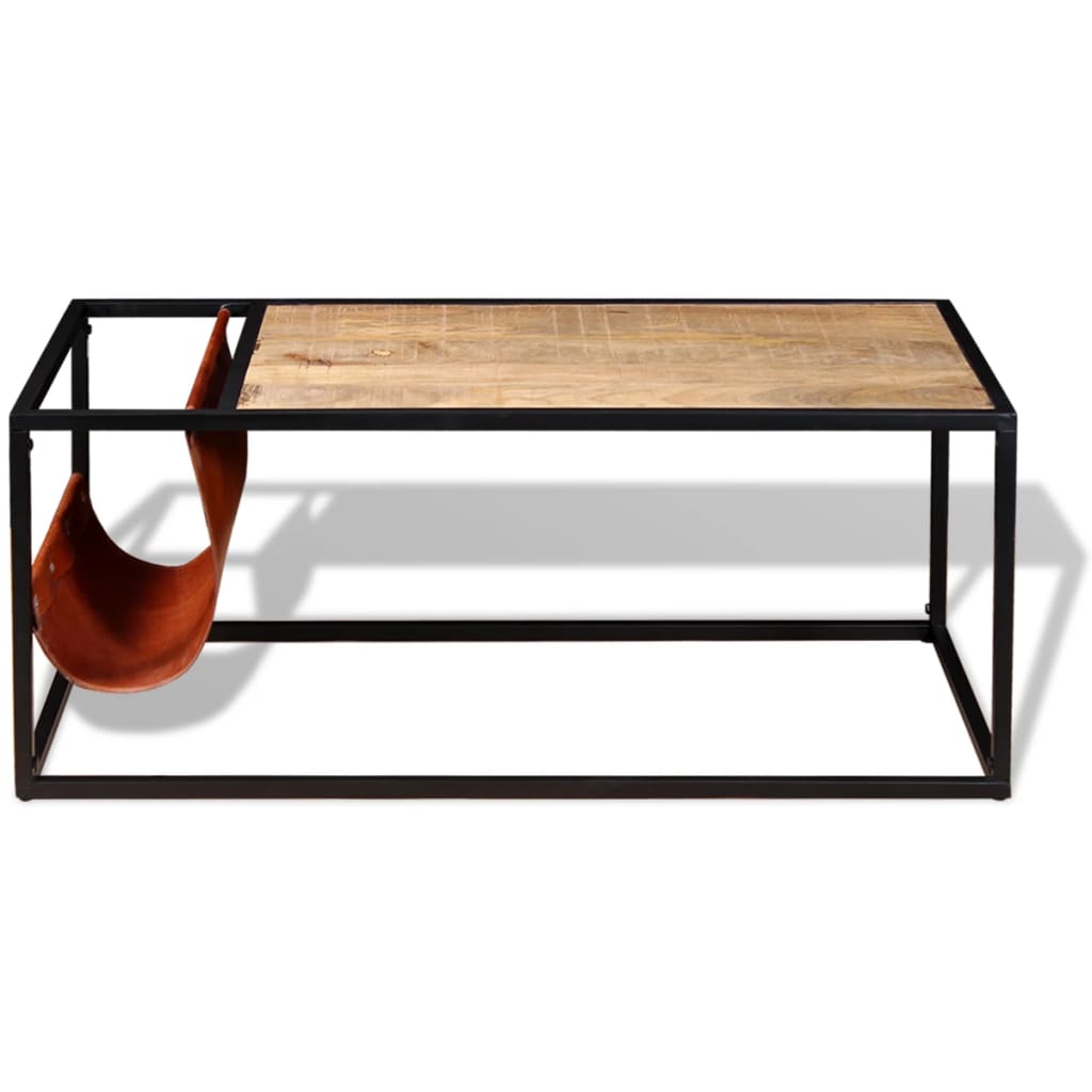 Stol za Kavu s Držačem za Časopise od Prave Kože 110x50x45 cm