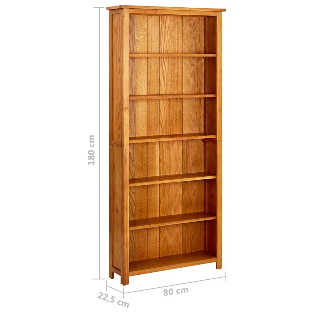 Biblioteka od masivne hrastovine sa 6 polica 80 x 22,5 x 180 cm