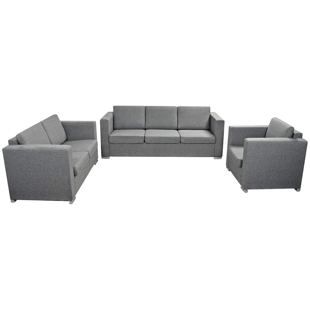 Trodijelni set sofa od tkanine svijetlosivi