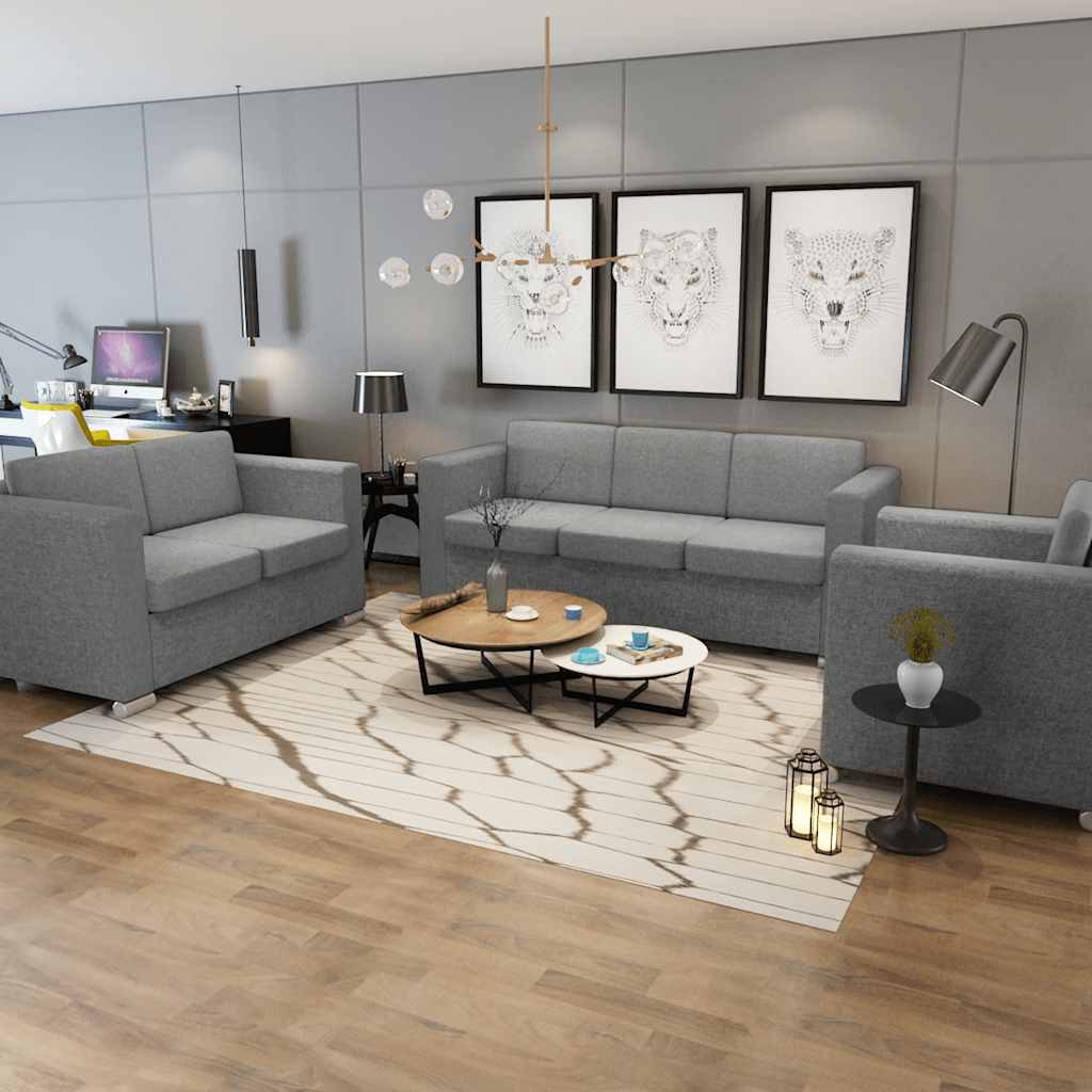Trodijelni set sofa od tkanine svijetlosivi