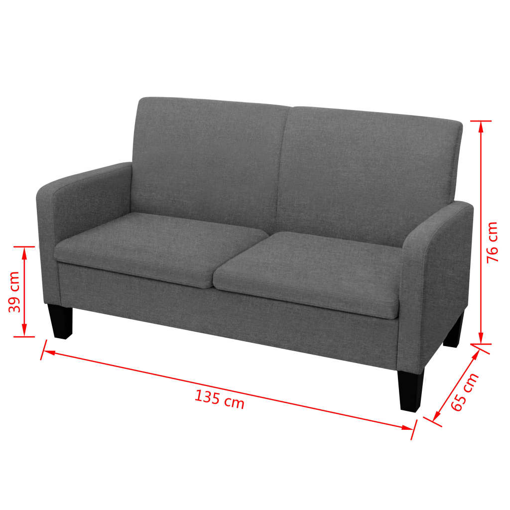 Kauč Dvosjed 135x65x76 cm Tamno Sivi