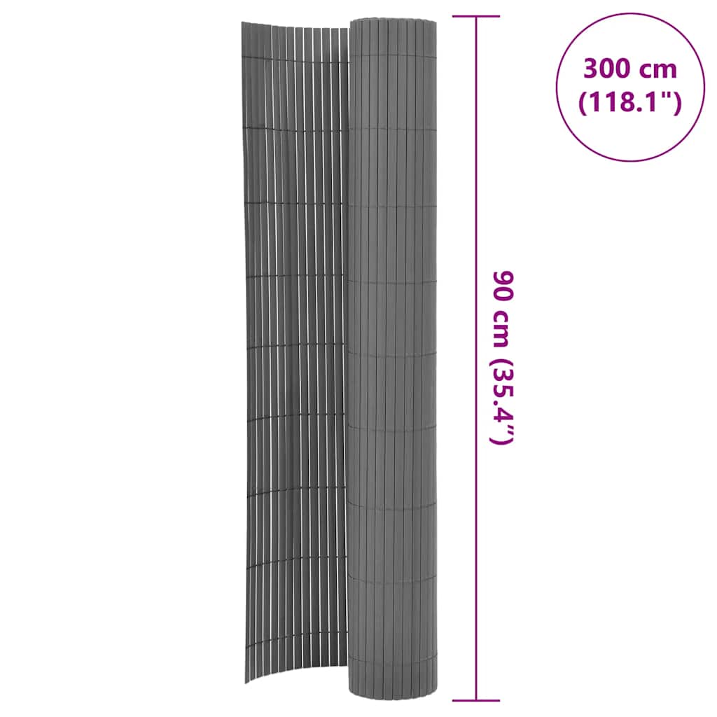 Dvostrana vrtna ograda PVC 90 x 300 cm siva