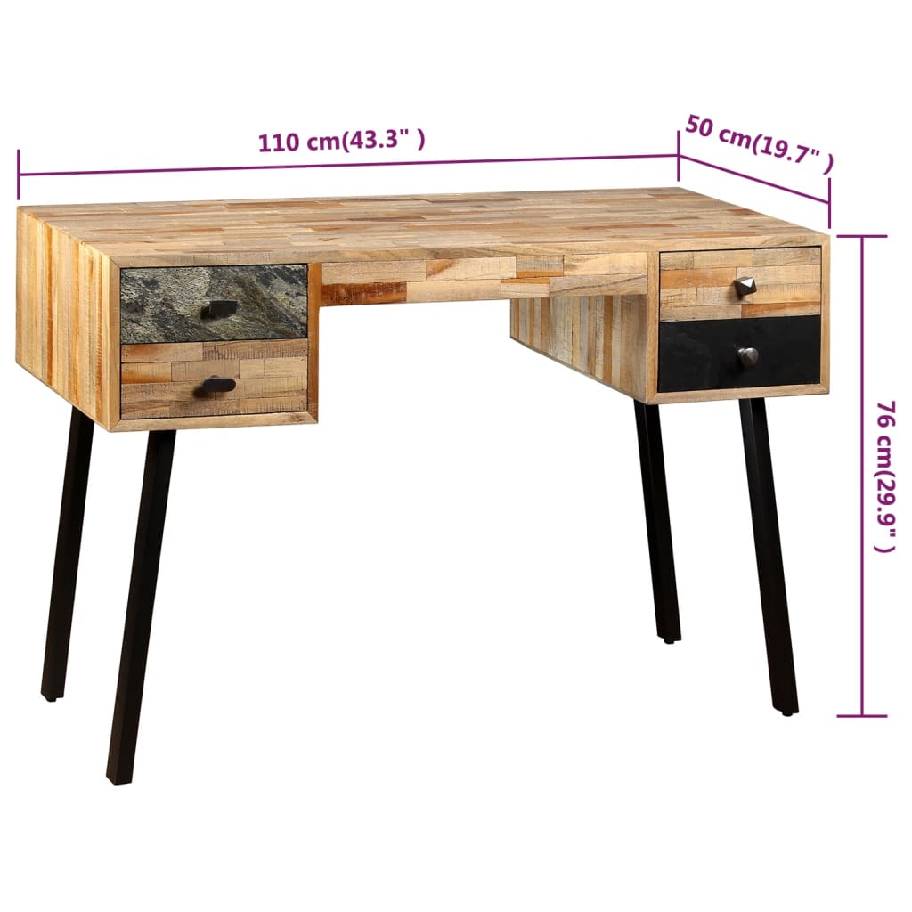 Pisaći Stol od Masivne Obnovljene Tikovine 110x50x76 cm