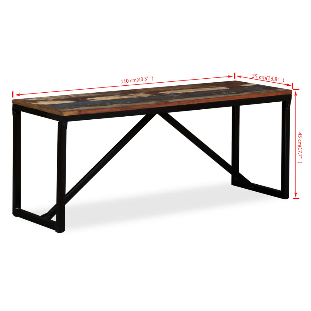 Klupa od masivnog obnovljenog drva 110 x 35 x 45 cm