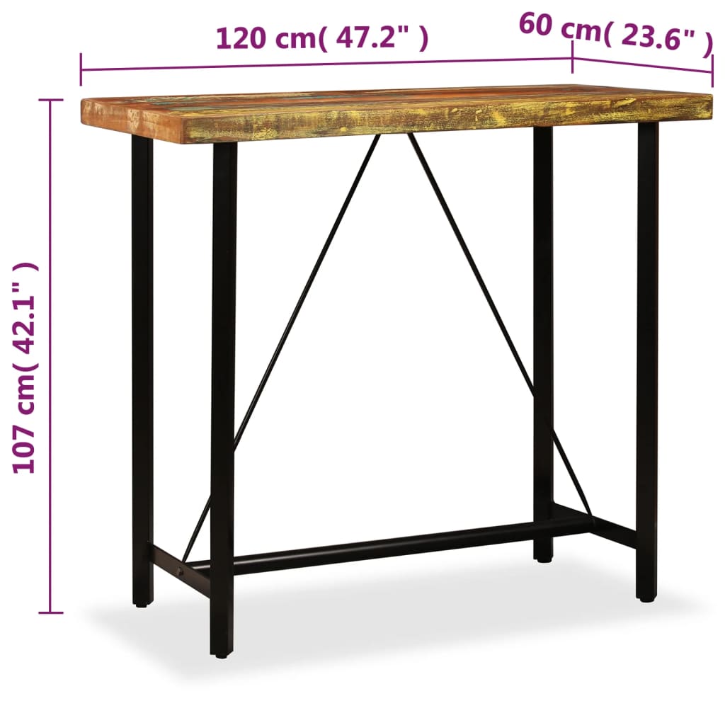 Barski Stol od Masivnog Obnovljenog Drva 120x60x107 cm
