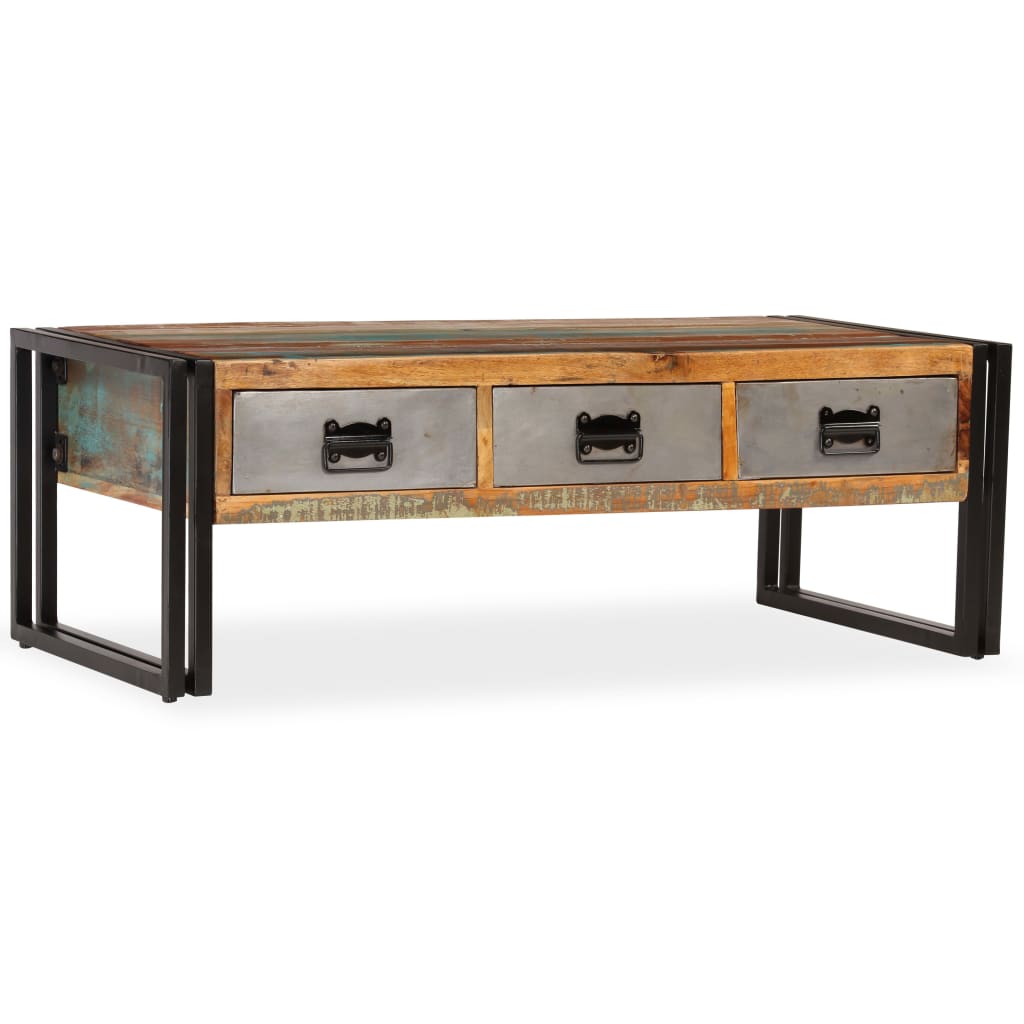 Stolić za kavu s 3 ladice od masivnog recikliranog drva 100 x 50 x 35 cm