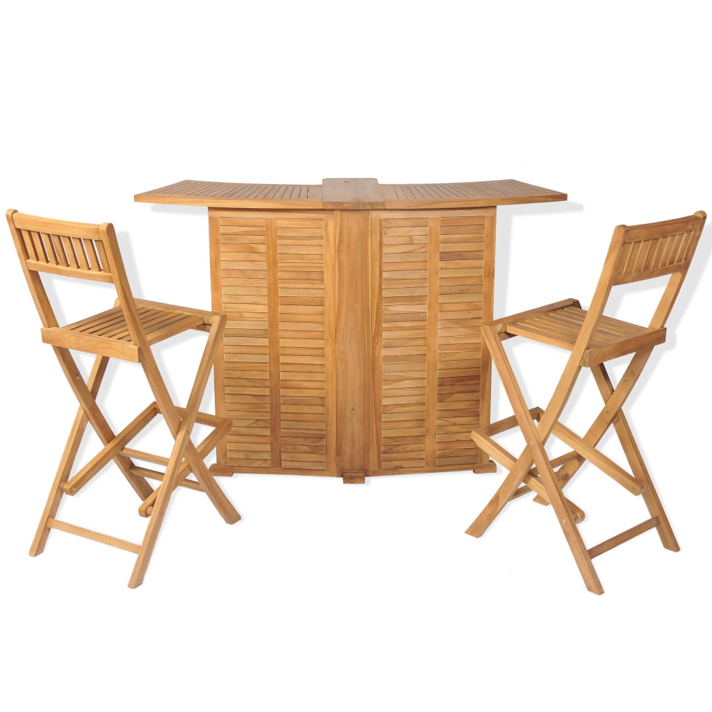 3-dijelni bistro set sa sklopivim stolicama od masivne tikovine