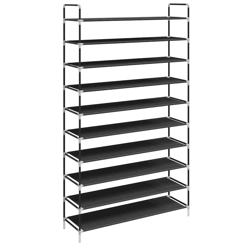 Stalak za cipele s 10 polica od metala i netkane tkanine crni