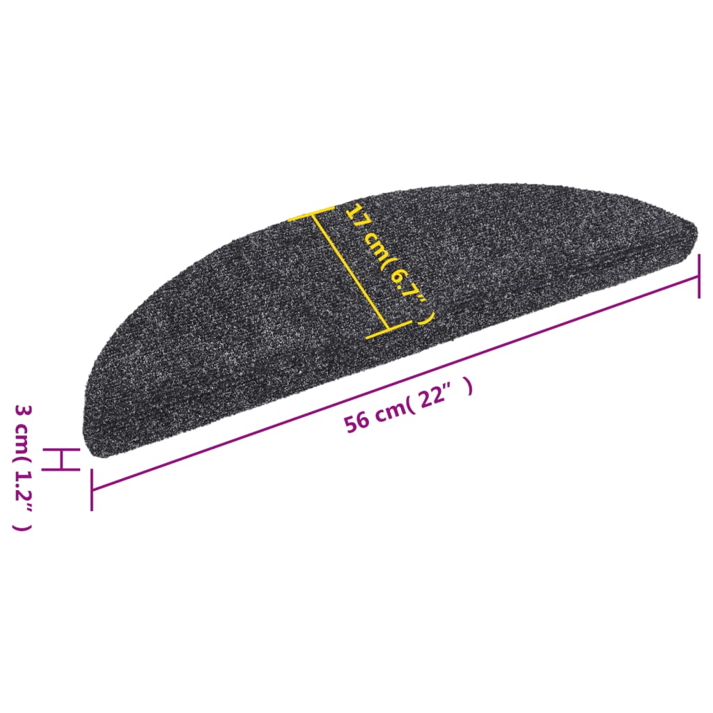 Prostirke za stepenice, samoljepljive, 15 kom, 56x17x3 cm, tamno sive, poluokrugle