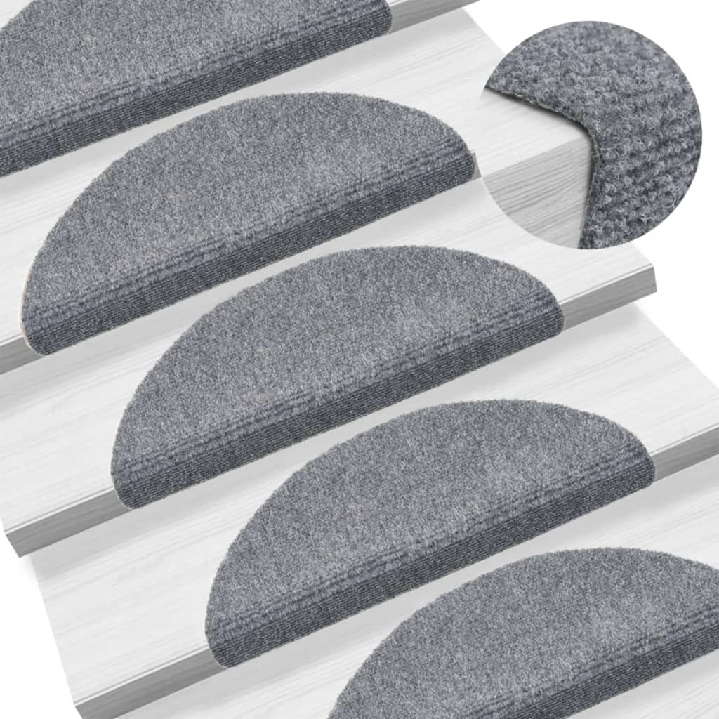 Prostirke za stepenice, samoljepljive, 15 kom, 56x17x3 cm, svijetlo sive, poluokrugle