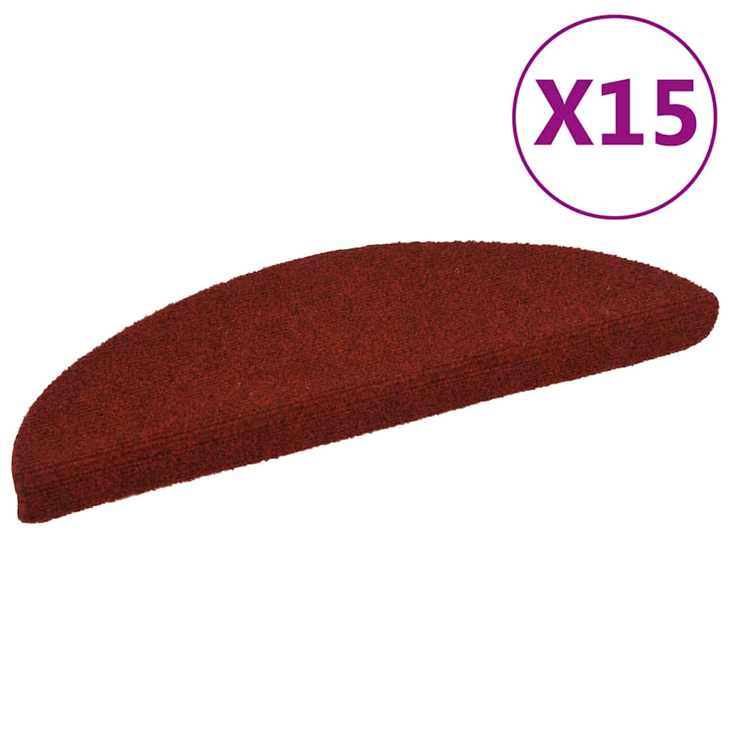 Prostirke za stepenice, samoljepljive, 15 kom, 56x17x3 cm, bordo crvene, poluokrugle