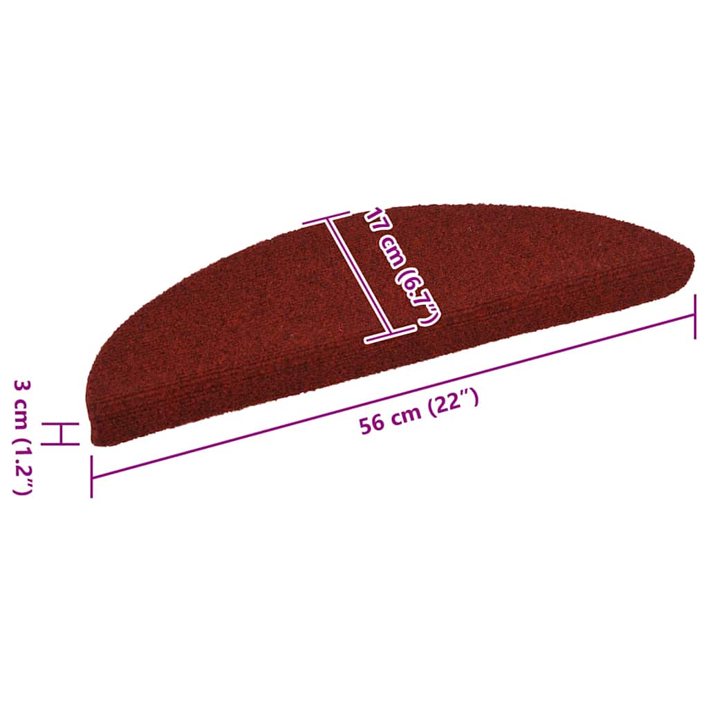 Prostirke za stepenice, samoljepljive, 15 kom, 56x17x3 cm, bordo crvene, poluokrugle