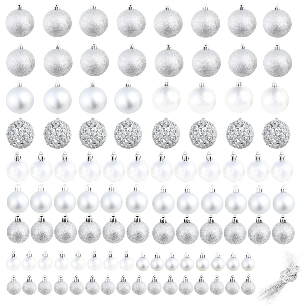 Set božićnih kuglica 100 komada 3/4/6 cm srebrni
