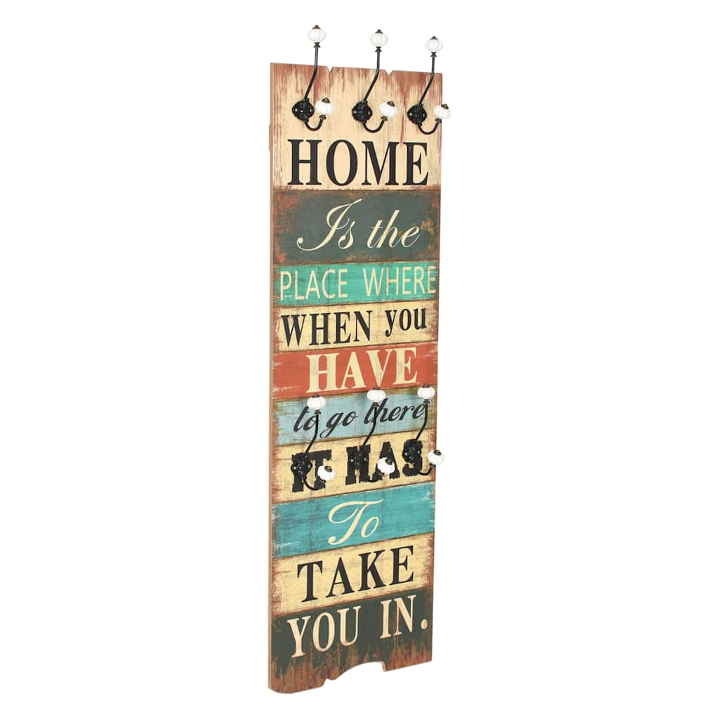 Zidna vješalica za kapute sa 6 kuka "HOME IS" 120 x 40 cm