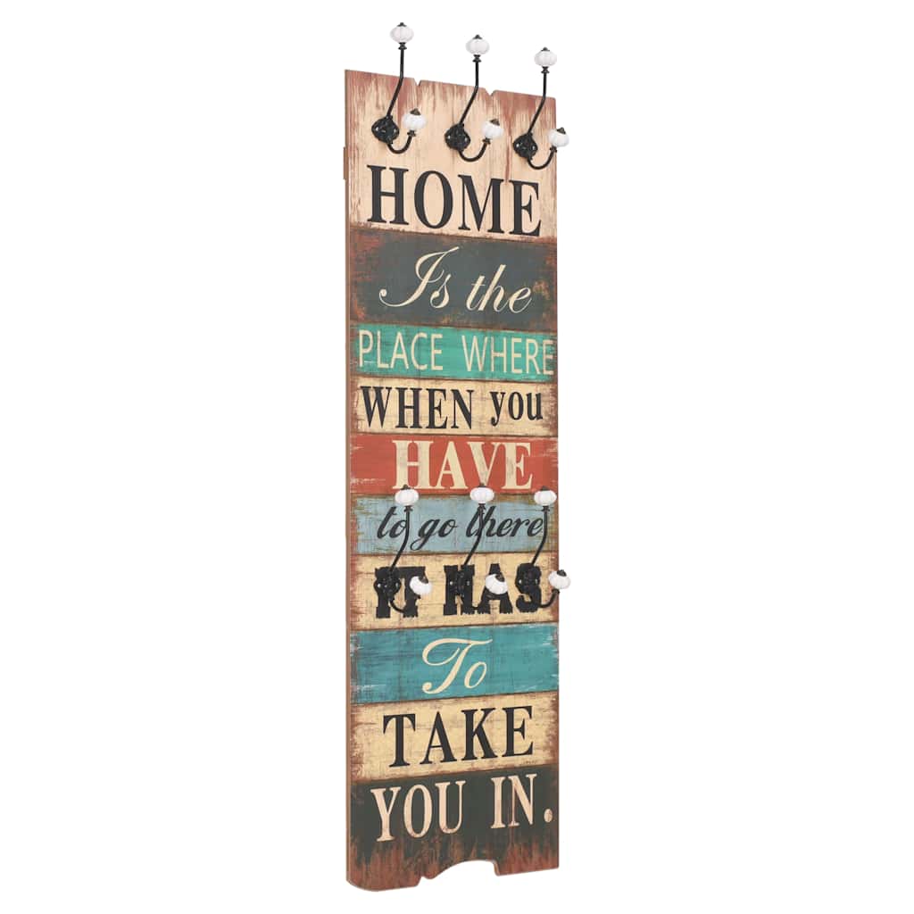 Zidna vješalica za kapute sa 6 kuka "HOME IS" 120 x 40 cm