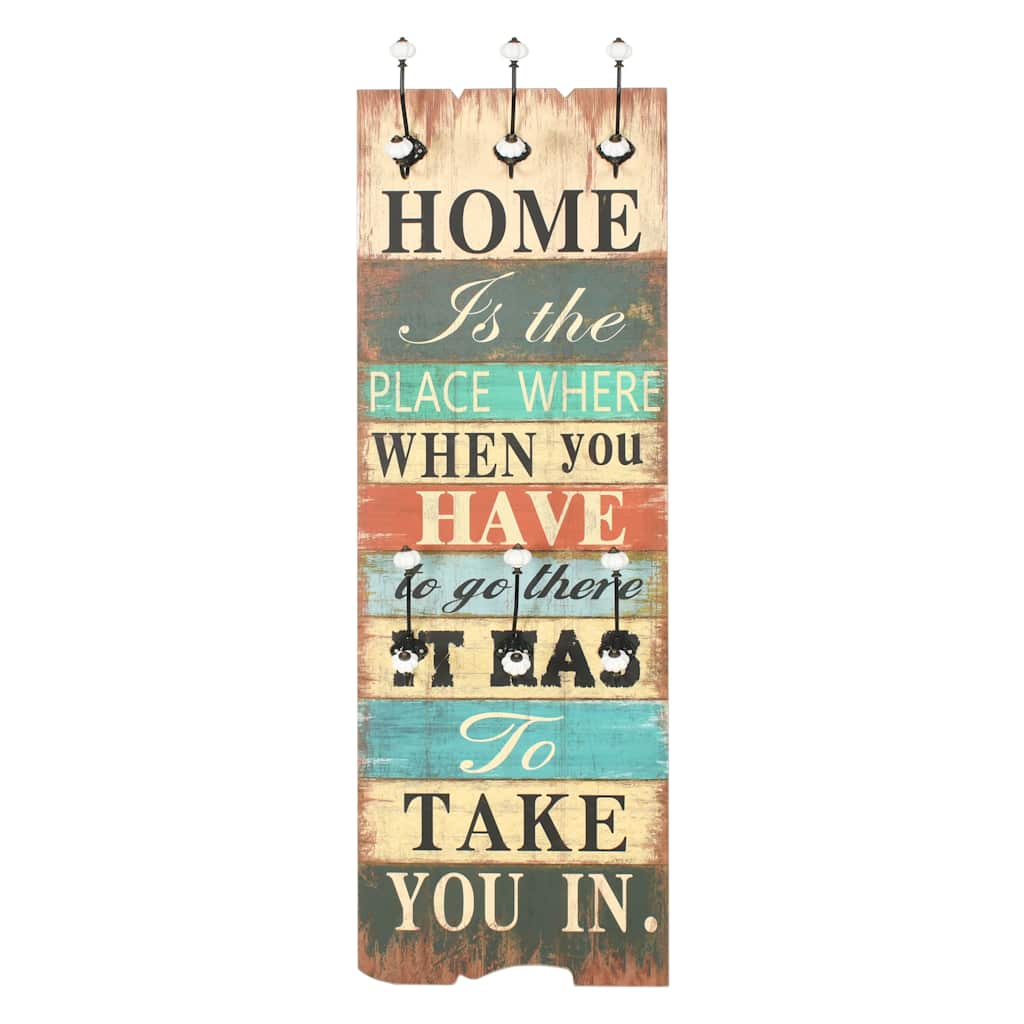 Zidna vješalica za kapute sa 6 kuka "HOME IS" 120 x 40 cm