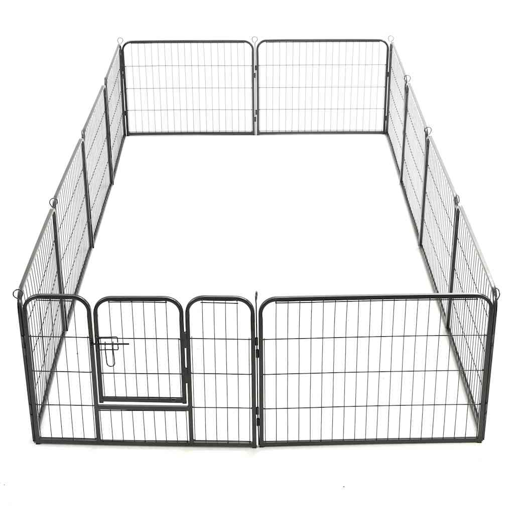 Ograda za pse s 12 ploča od čelika 80 x 60 cm crna
