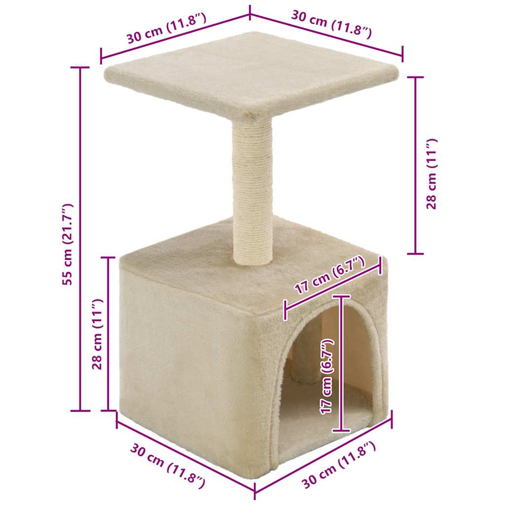 Penjalica za mačke sa stupovima za grebanje od sisala 55 cm bež